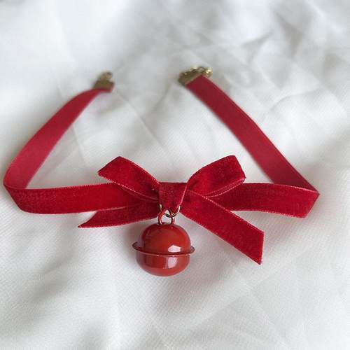 蝴蝶结绒带猫娘铃铛领结式 chocker圣诞节红色网袜女性感内衣配饰