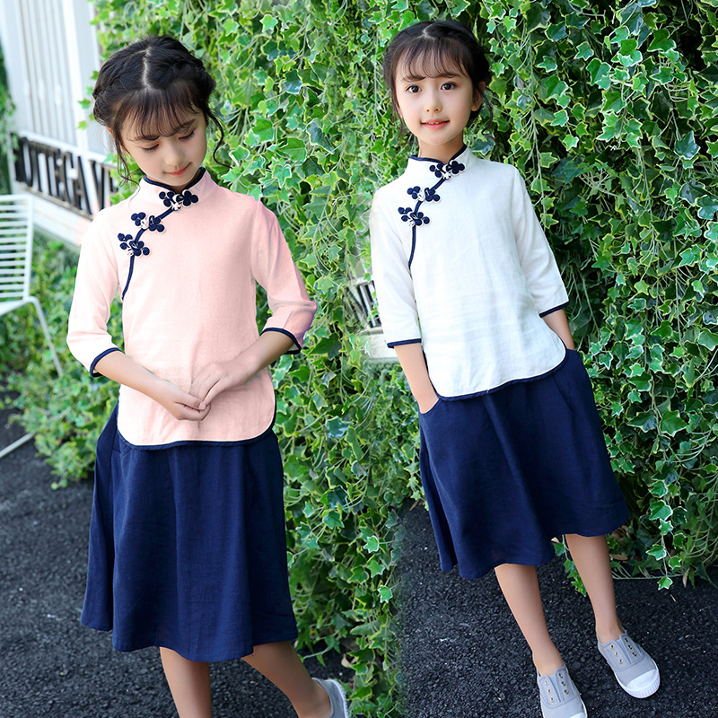 童装2021春款女童民国儿童装汉服两件套大童中国风唐装旗袍新款jn