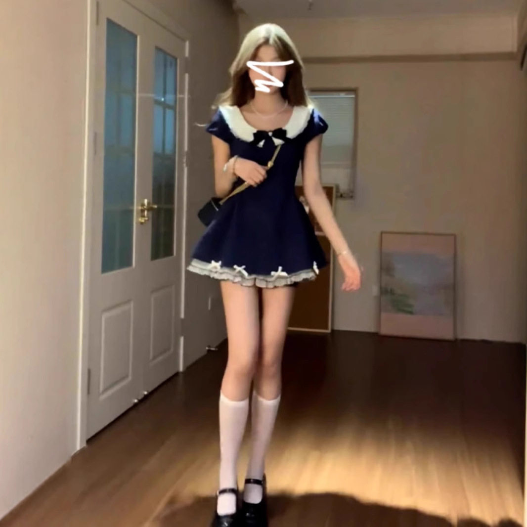 热恋千金风短裙夏季收腰显瘦设计感纯欲甜美蝴蝶结气质连衣裙女装图片