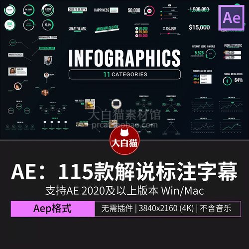 Ae数据模板 信息图表解说标注分析报告指示线条呼出字幕AE模板