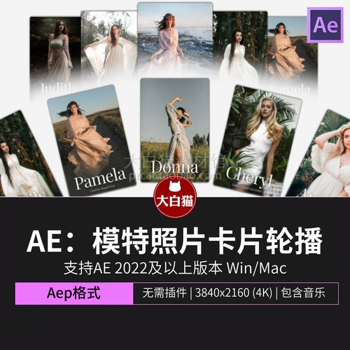 ae模板 广告风模特艺人照片竖屏艺术照卡片轮播图片展示Ae模版
