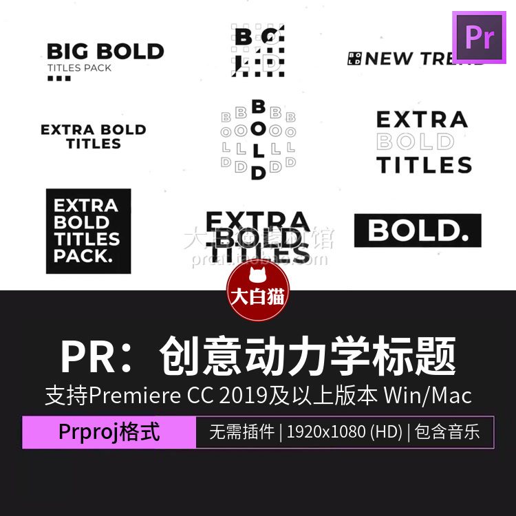 pr标题动画 创意动力学文字动画排版视频素材pr字幕模板