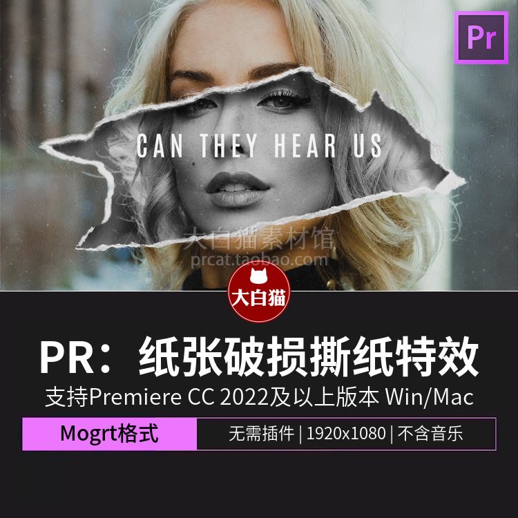 14个纸张破损撕纸特效图片视频模板pr剪辑素材