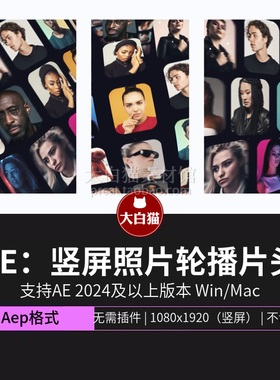 竖屏Ae片头 15秒竖版照片悬浮轮流播放视频开场logo动画AE模板