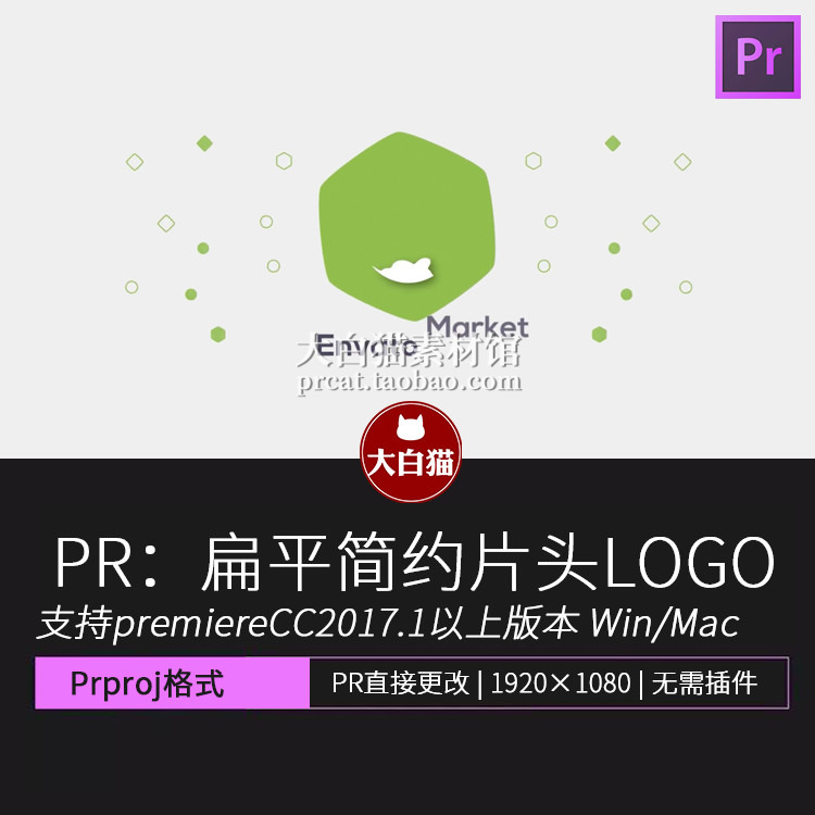 PR简约开场模板 扁平化动态图形片头LOGO动画PR模板