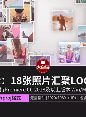 pr片头模板 18个分屏照片墙团队介绍多屏视频汇聚成LOGO