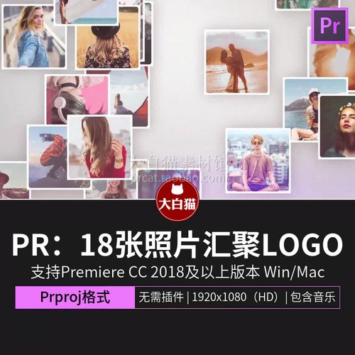 pr片头模板 18个分屏照片墙团队介绍多屏视频汇聚成LOGO