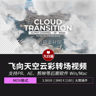 视频素材 城市上空冲向天空全景烟雾云雾云彩转场视频过渡