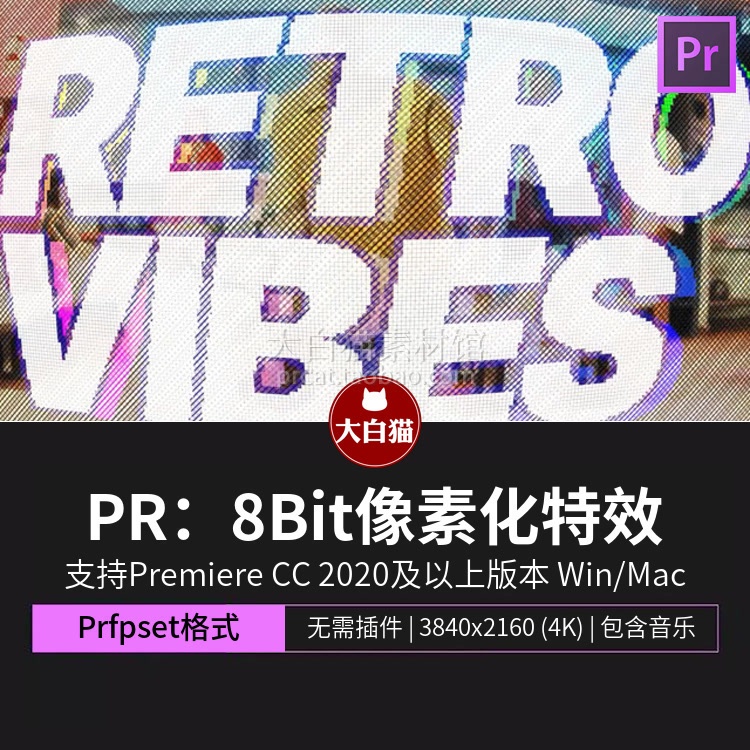 PR预设 8Bit把照片视频像素化小方块游戏感效果pr效果