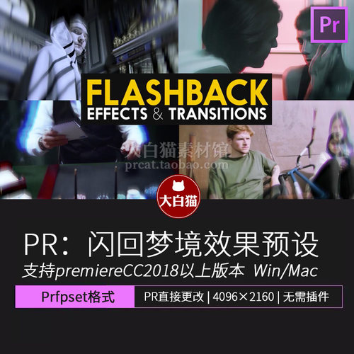 PR梦境闪回效果预设 12款转场+5个眩晕重影回忆画面PR模板