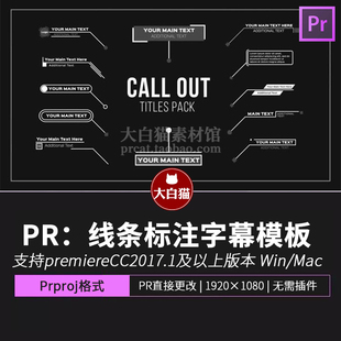 PR标题文字动画模板 12个指示线条呼出标注标记字幕条Pr字幕模板