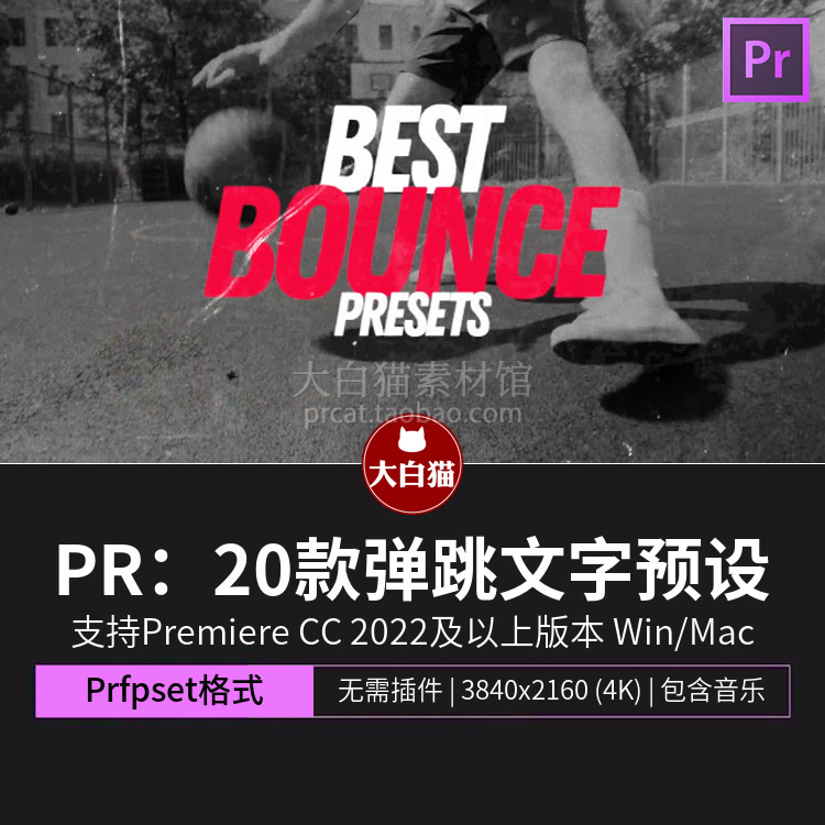 PR文字特效20款弹跳文字premiere预设抖动震动标反弹题动画Pr预设