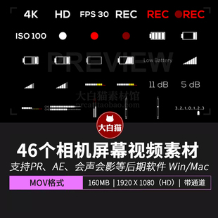DV录制复古摄像机视频素材46组相机屏幕时间码电池图标元素材包