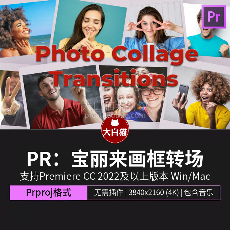 pr转场模板 10组宝丽来画框过渡拍立得照片视频过渡premiere模板