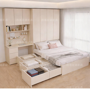 榻榻米床衣柜一体小户型衣柜床家用多功能储物床卧室带书桌衣柜床