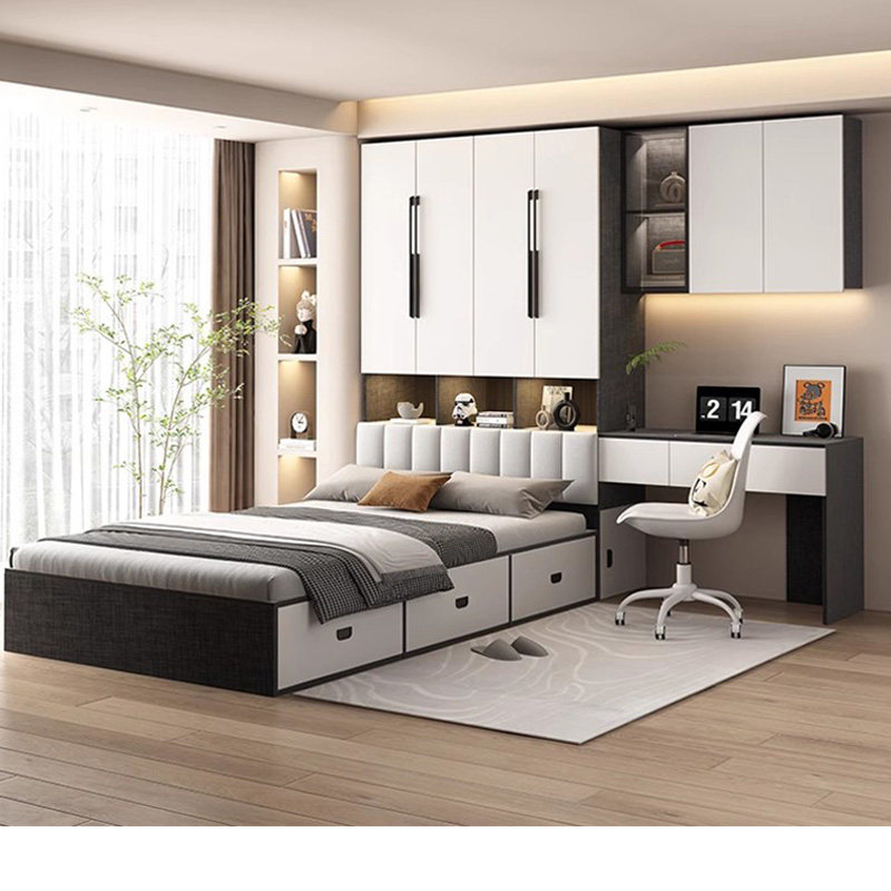 榻榻米衣柜床卧室带书桌实木儿童床多功能组合床小户型床柜一体床