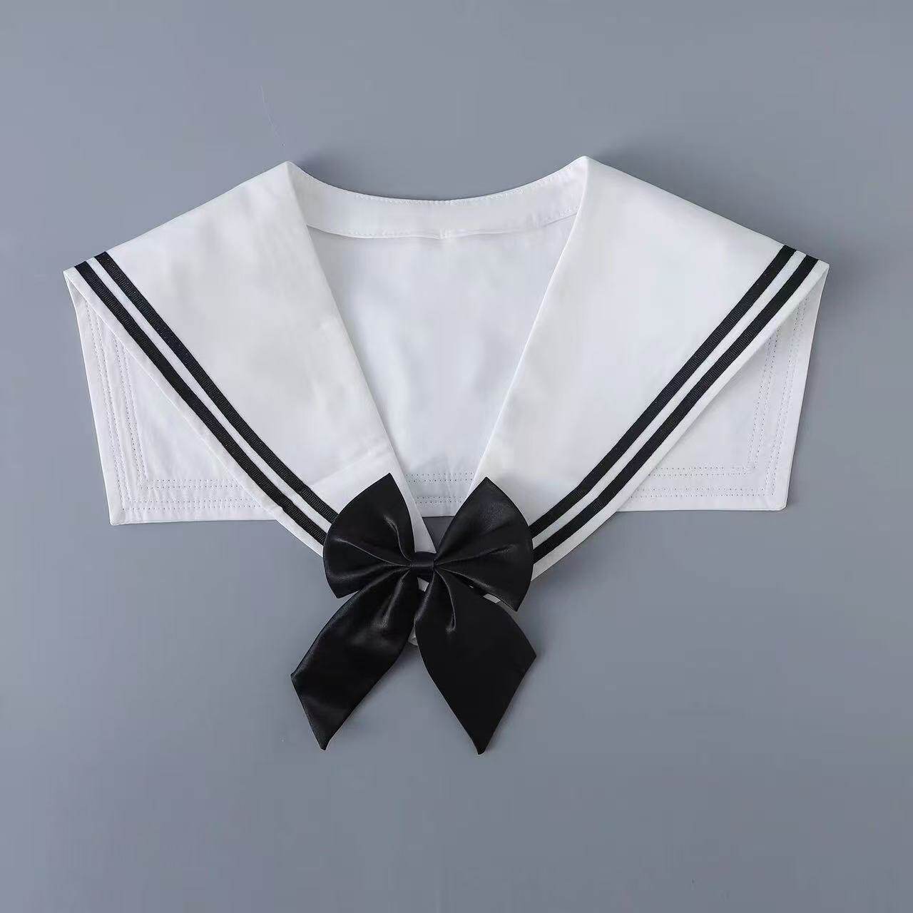 学院风海军风白色条纹假领蝴蝶结百搭外搭配裙装饰领结女