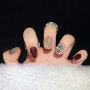 高贵红色猫眼｜穿戴甲玫红金漾显气质纯手工温柔可拆卸短款美甲