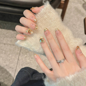 金色猫眼【法式香榭】纯手工光疗穿戴甲金色钻显白高级感可拆卸