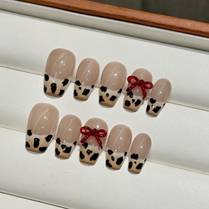 穿戴甲法式纯手工美甲穿戴甲成品高级感甜酷豹纹穿戴甲网红爆款