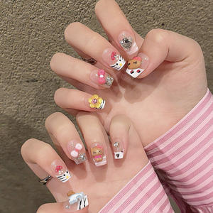 黑皮kitty多巴胺可爱kt猫夏日卡通小短甲纯手工定制穿戴甲实拍