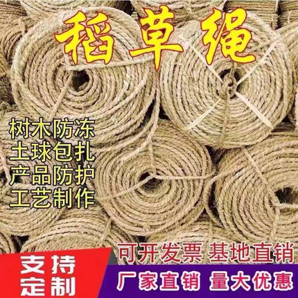 稻草绳子手工草绳稻草绳园林缠树包土球捆扎编织防冻粗细装饰草绳