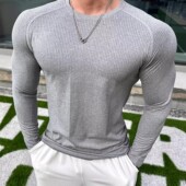 无缝提花速干长袖 运动健身透气训练服户外骑行紧身打底衣 t恤男款