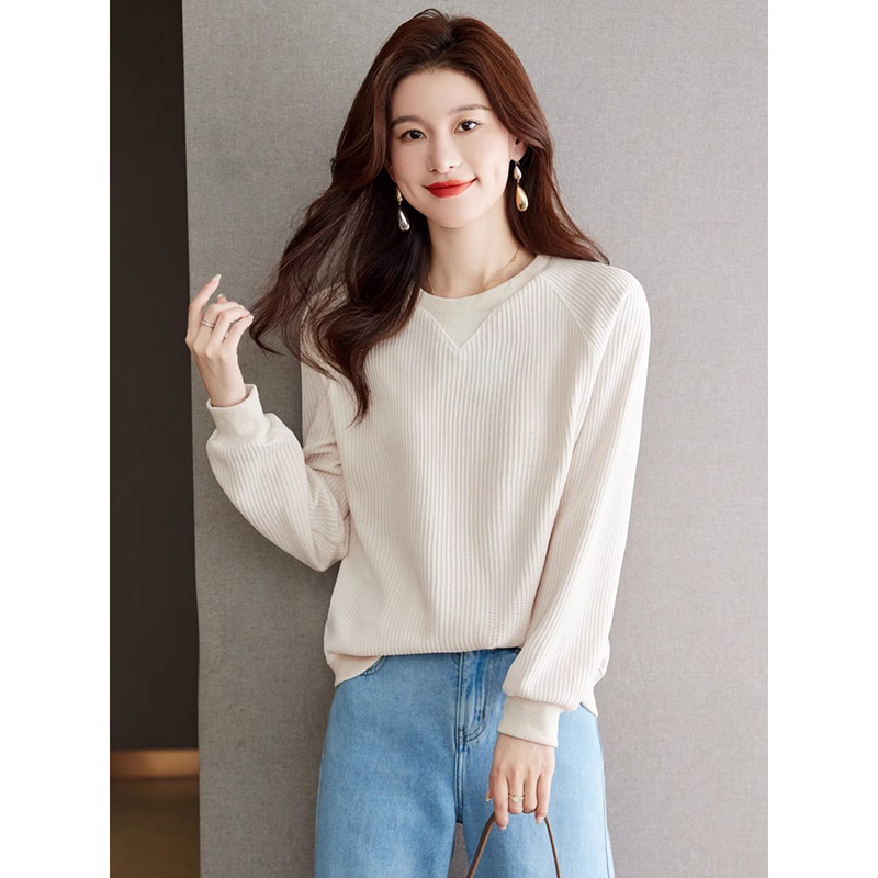 白色无帽卫衣女春秋2025新款小众设计感宽松圆领长袖T恤休闲上衣