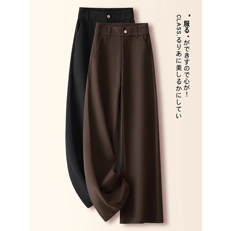 咖色毛呢阔腿裤女秋冬2026新款高腰显瘦宽松垂感窄版直筒休闲西裤