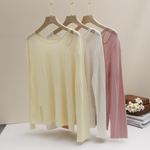 2025早秋新款百佳好绵羊毛露肩针织衫女下摆开叉纯色上衣罩衫女