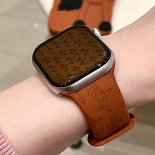 启乾 卡通新款马市长适用iwatchs10/9苹果Applewatch7手表表带SE8复古棕硅胶透气6运动5/4/3可爱少女心ins风