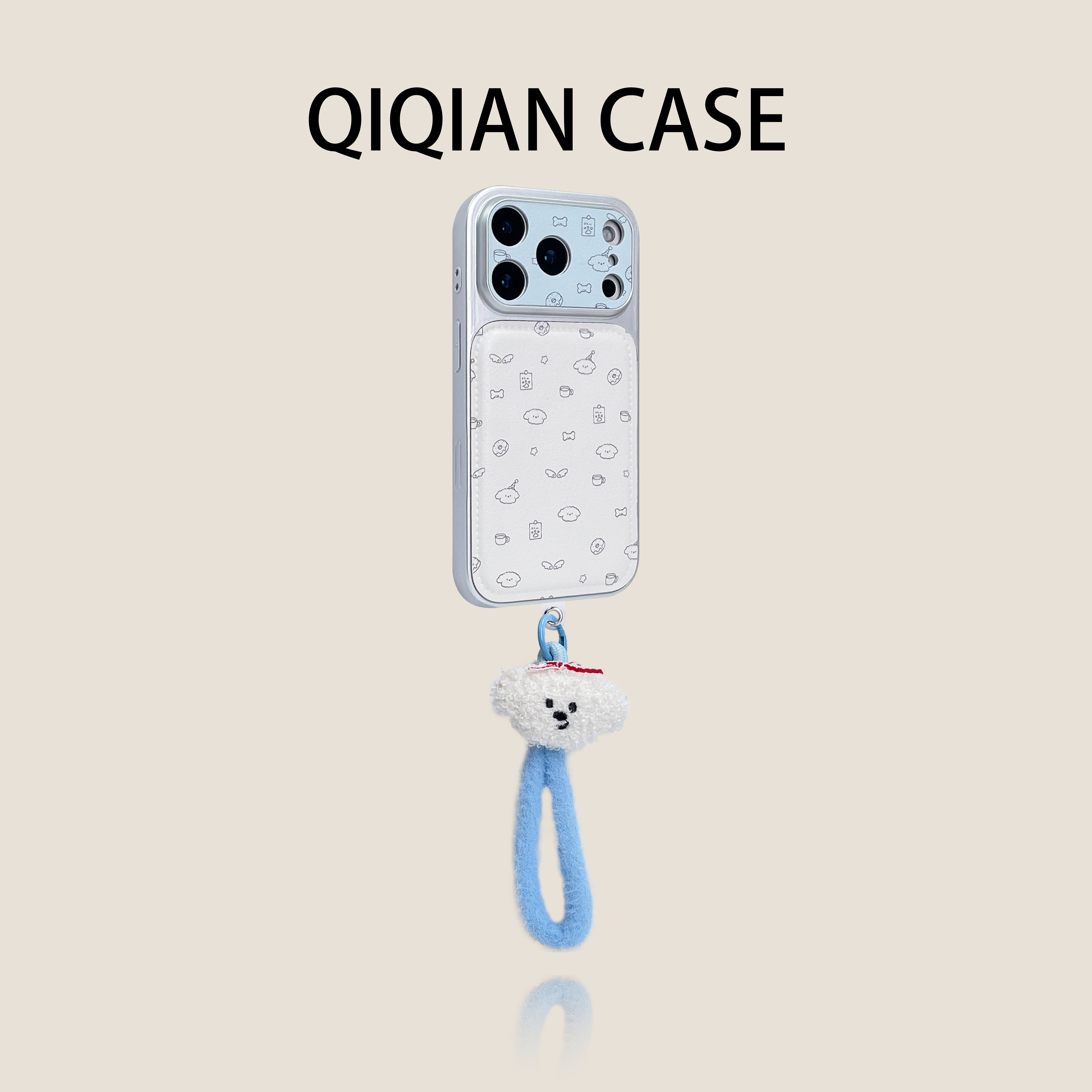 启乾 新款ins手绘线条涂鸦小狗天使翅膀腕带iPhone17/16手机壳适用苹果15/14promax皮质硬壳13链条挂绳小清新