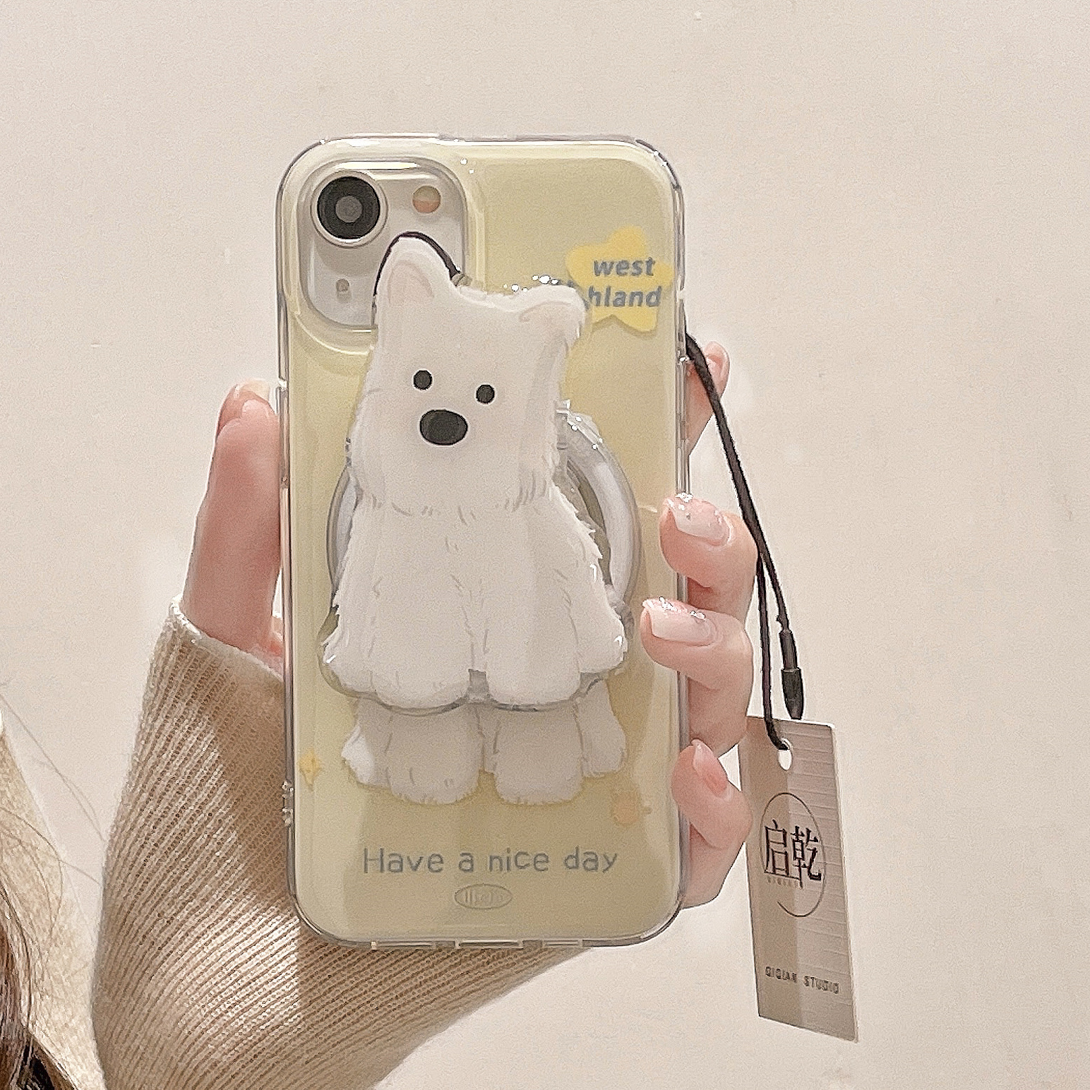 启乾 磁吸壳狗狗支架iPhone16/15手机壳适用苹果14/13promax硬壳12少女心11可爱黄色卡通创意小众新款治愈系