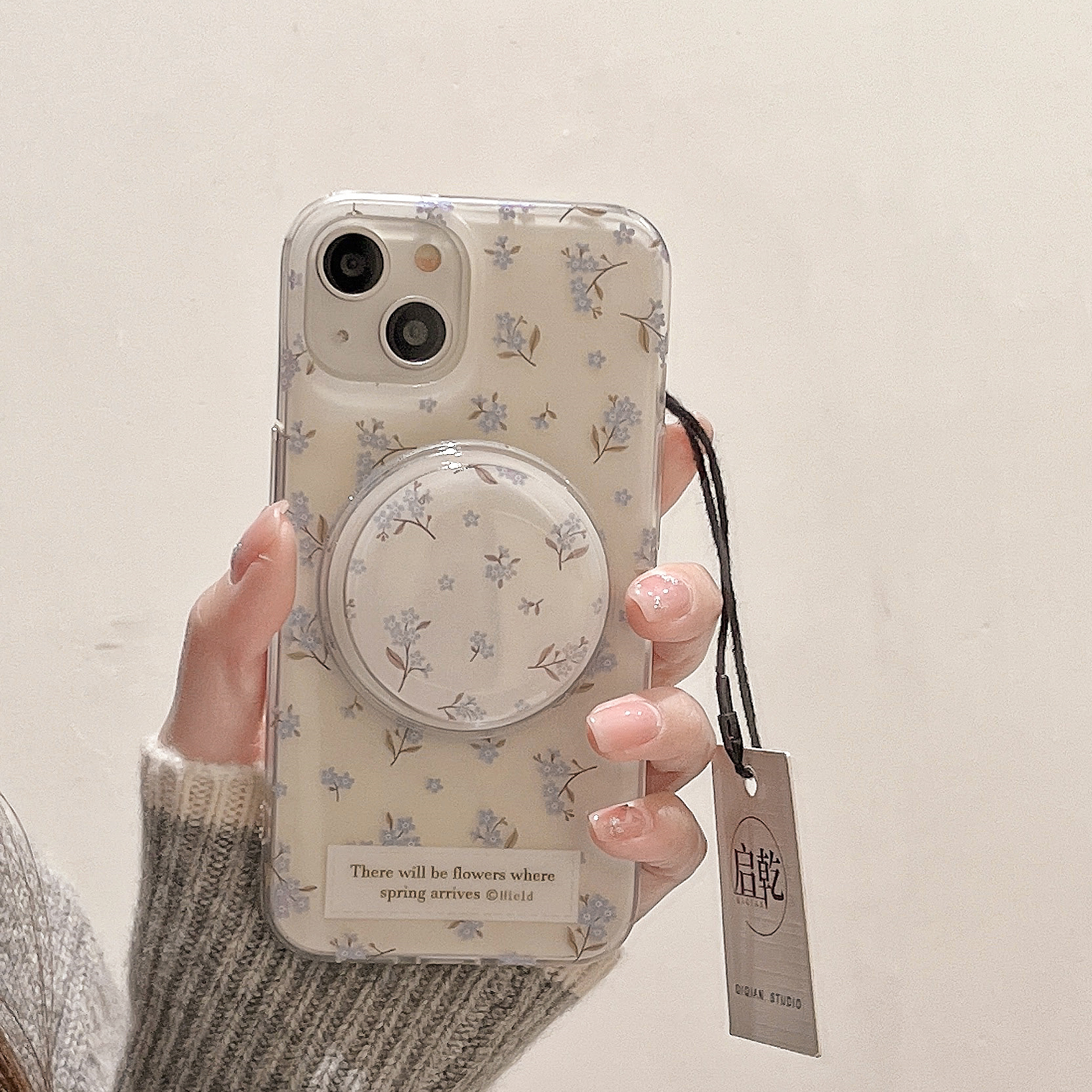 启乾 磁吸壳碎花带支架iPhone16/15手机壳适用苹果14/13promax硬壳12少女心11日韩风文艺小清新花朵新款春日