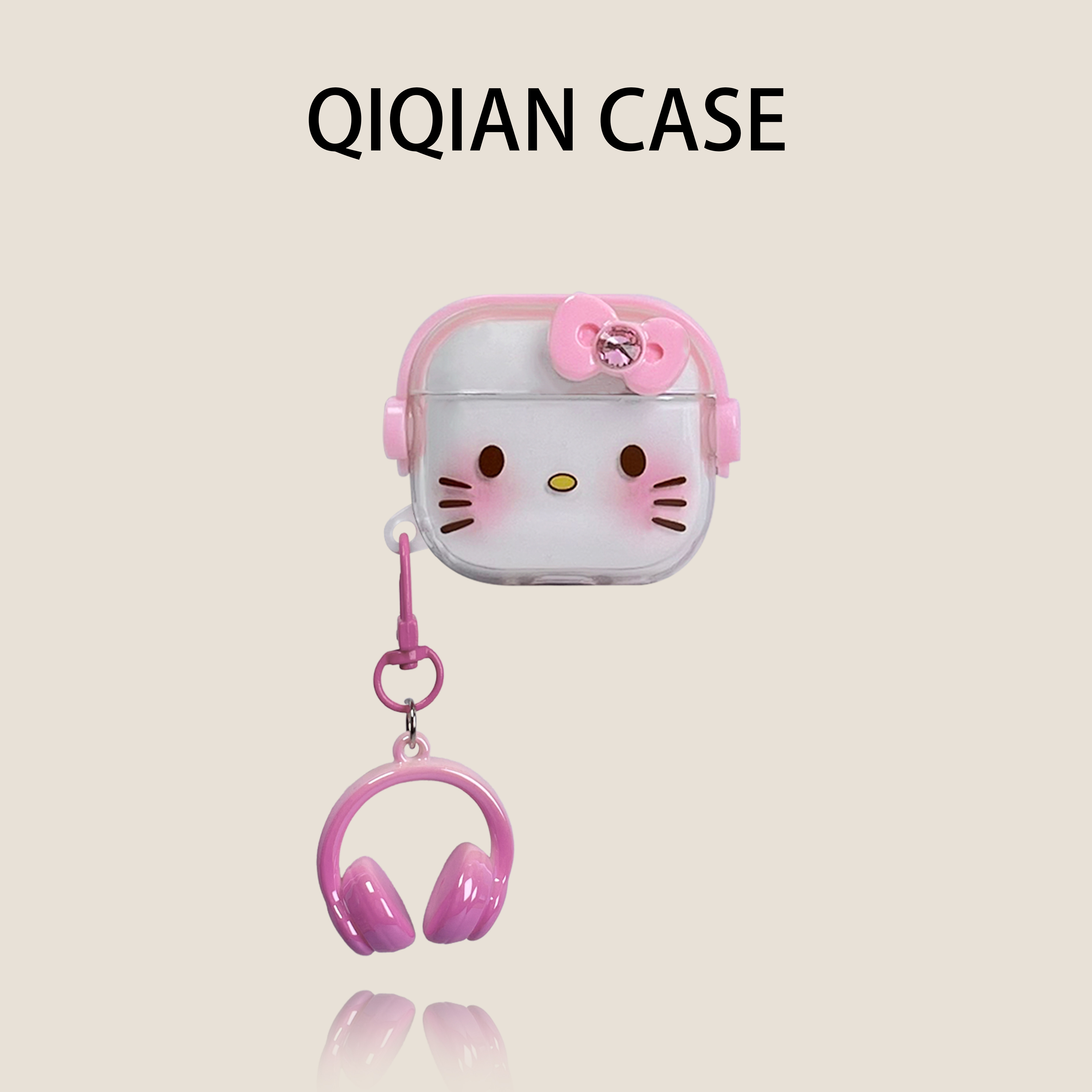 启乾 粉色戴耳机蝴蝶结凯蒂猫Airpods4/3耳机保护壳套2pro二三代新款适用苹果无线蓝牙硅胶软壳链条挂件ins风,3C数码配件,耳机保护套,淘宝优惠券,粉丝福利购,淘宝优惠卷