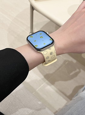 启乾 适用iwatchs10/9苹果Applewatch7手表表带SE8柠檬奶黄色硅胶透气6运动5/4/3小众趣味可爱卡通新款ins风