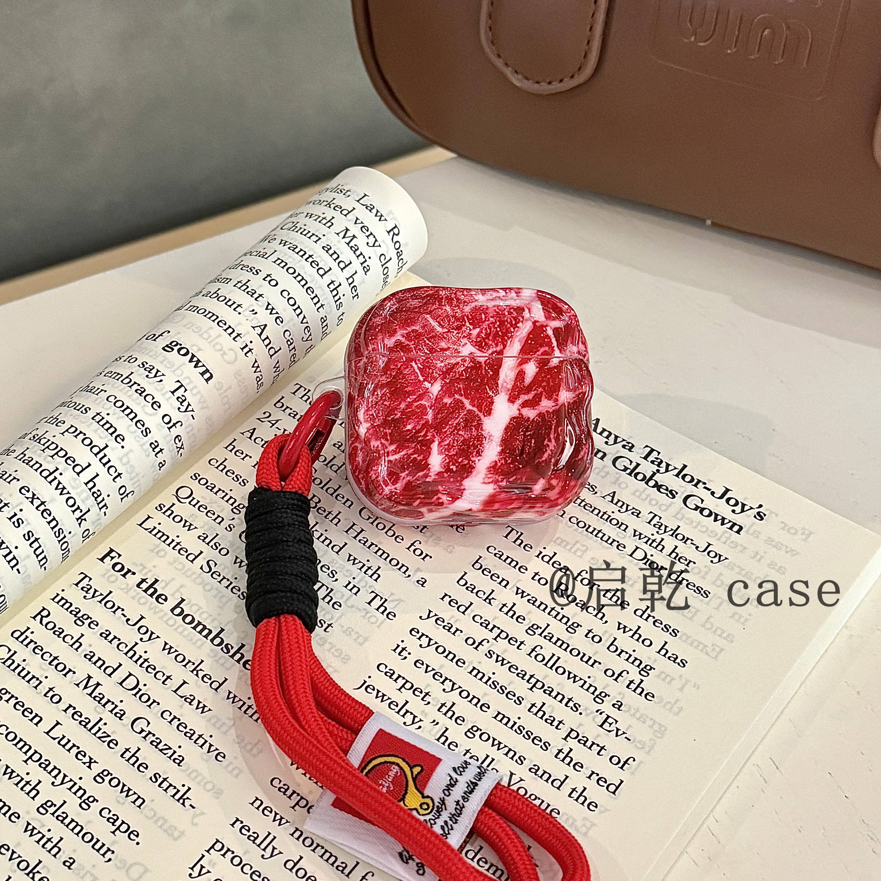 启乾 仿真牛肉挂绳链条Airpods4/3耳机保护壳套2pro二三代新款适用苹果无线蓝牙硅胶软壳搞怪个性创意趣味