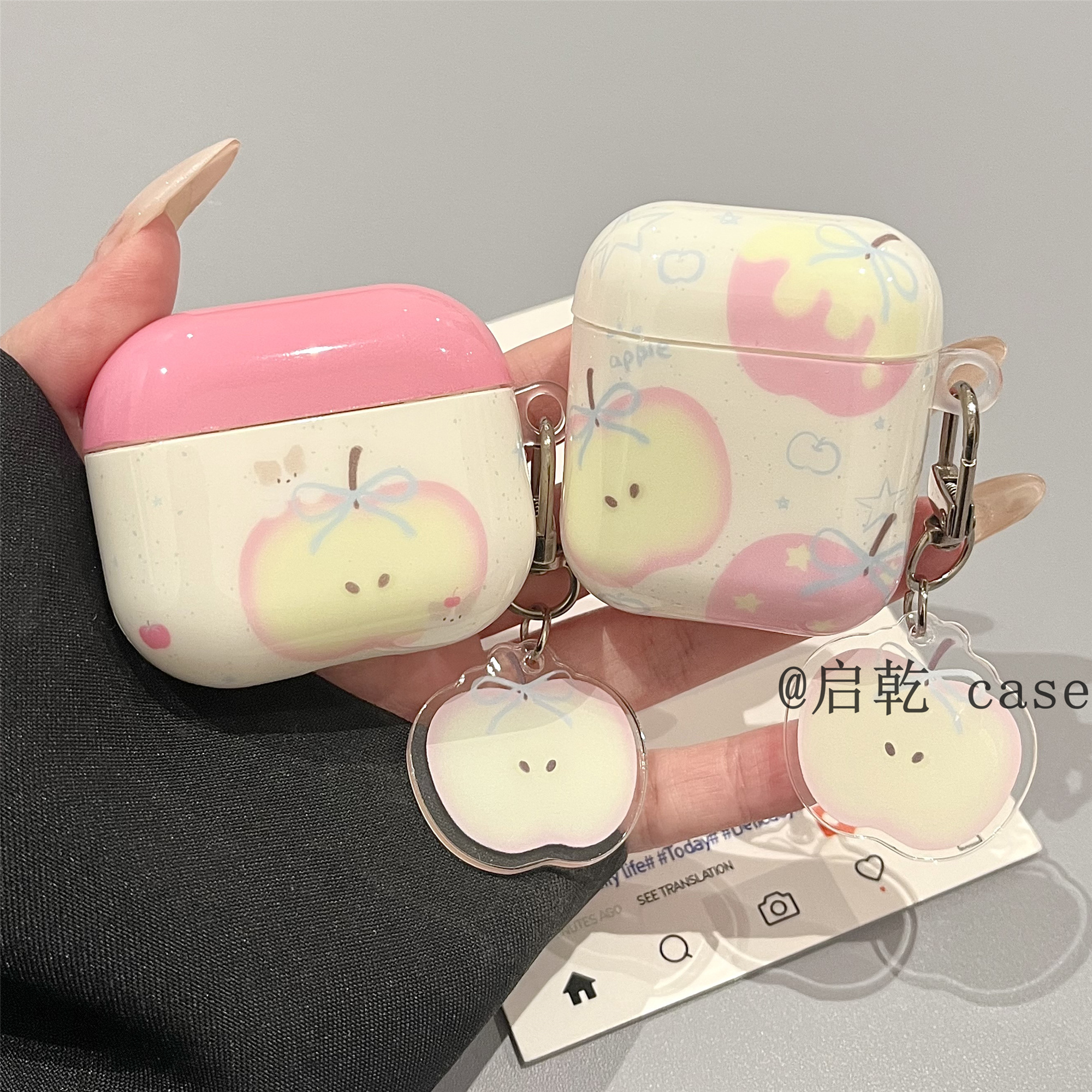 启乾 泼墨粉色苹果挂件Airpods4/3耳机保护壳套2pro二三代新款适用苹果无线蓝牙硅胶软壳少女心小众日韩ins风