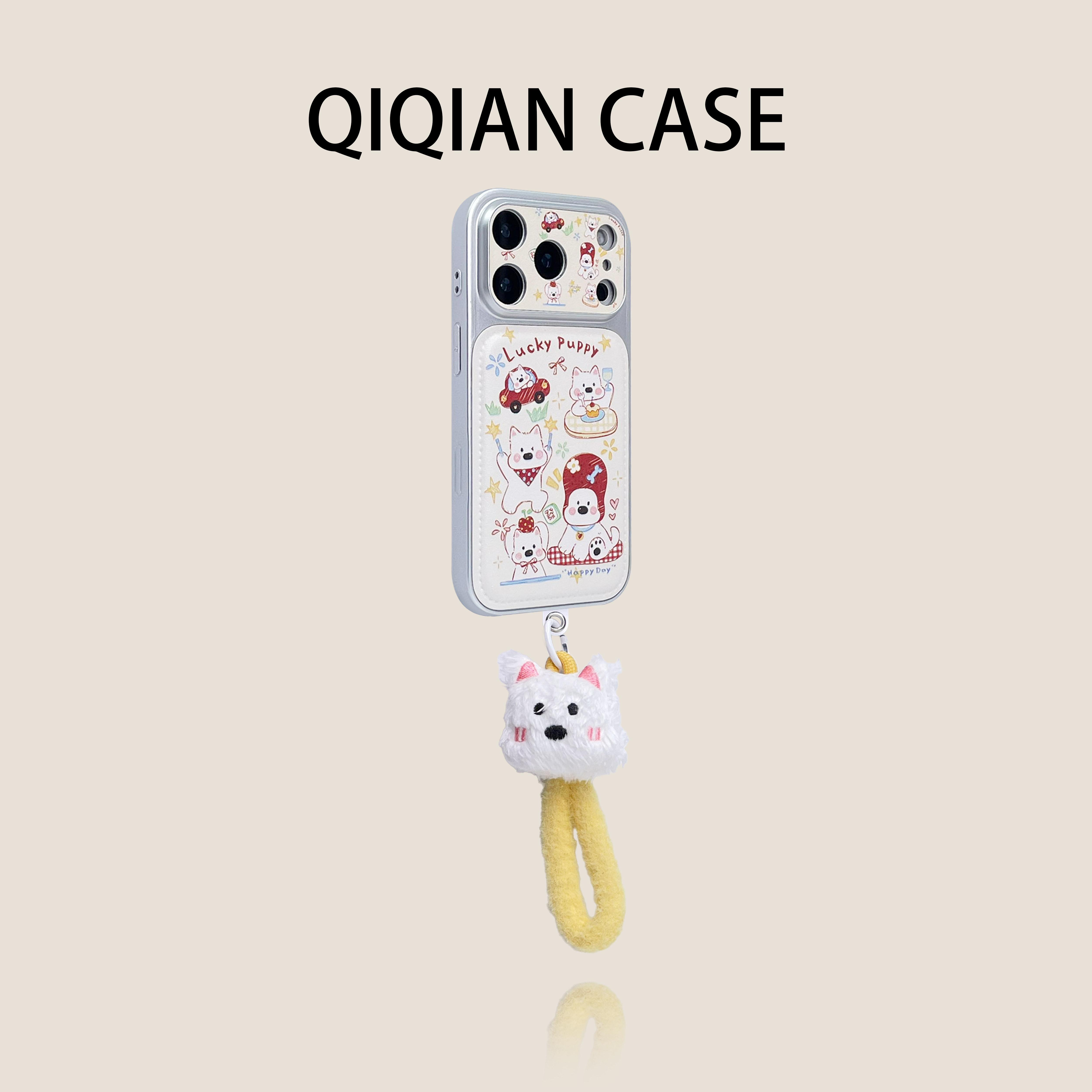 启乾 卡通新款线条涂鸦西高地腕带iPhone17/16手机壳适用