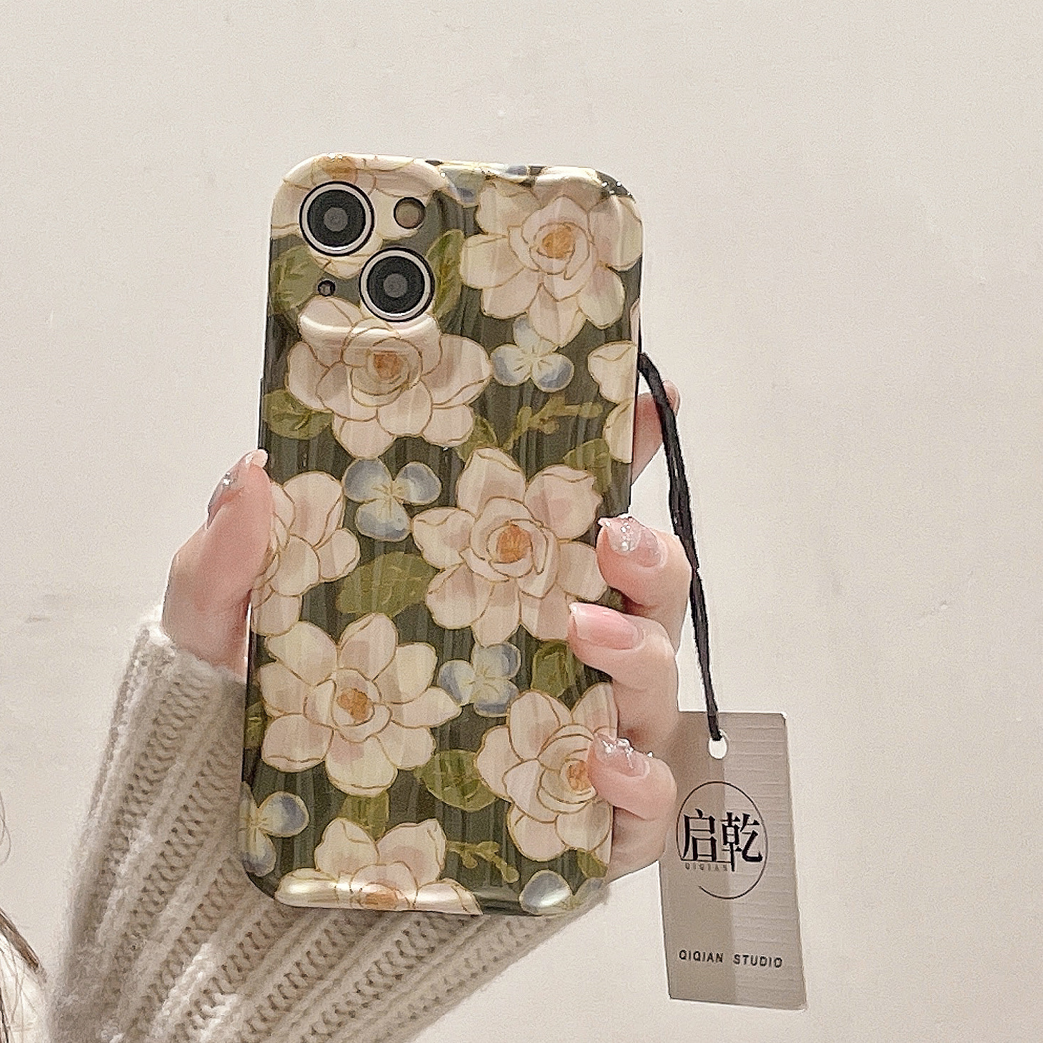 启乾 法式复古油画花朵iPhone15手机壳适用苹果14/13promax硅胶软壳12波浪边11高级感小众艺术新款女神气质