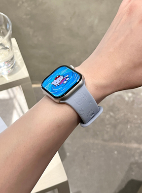适用iwatchs10/9苹果Applewatch7手表表带SE8猫咪浅蓝色少女心显白硅胶透气6运动5/4/3小众高级新款ins女款