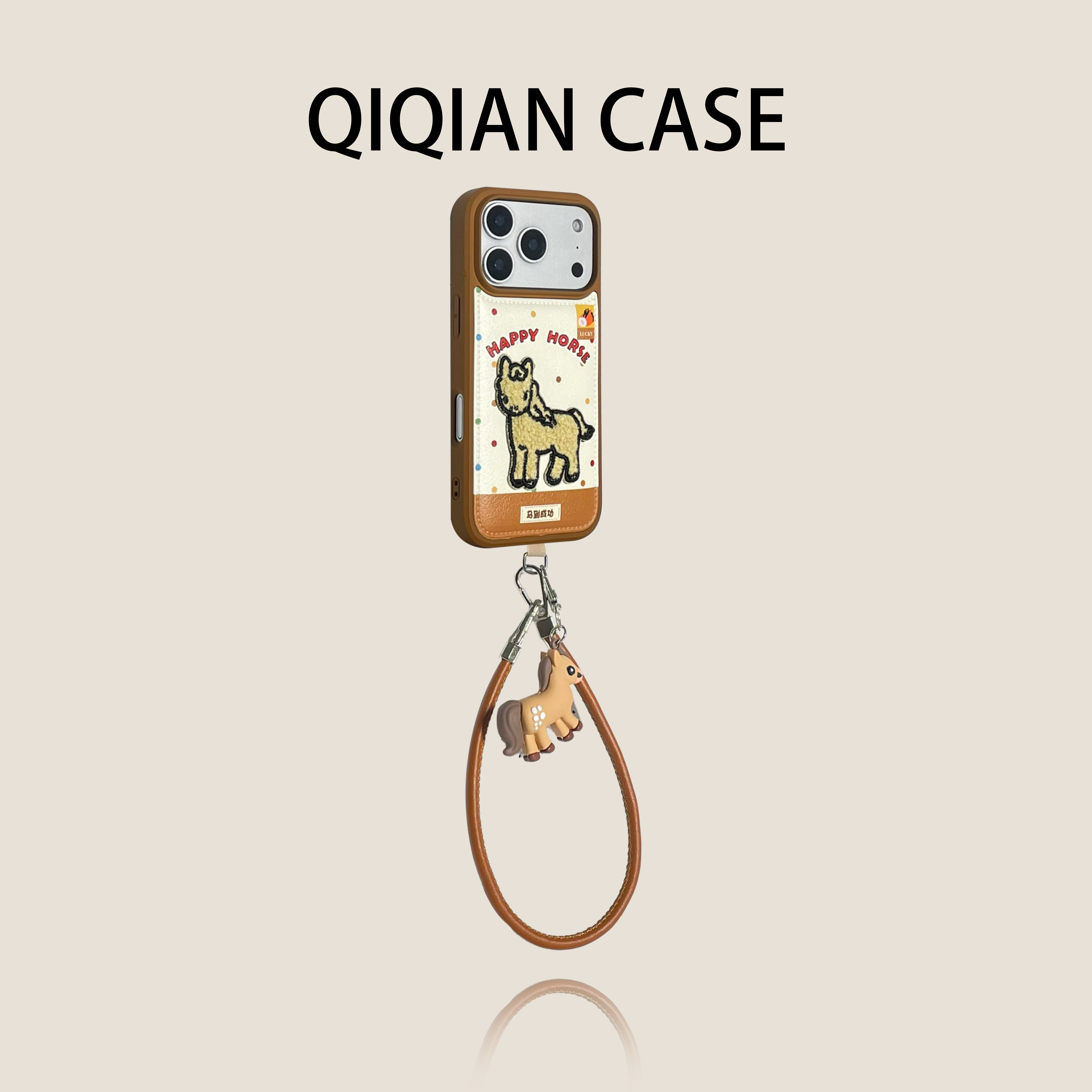 启乾 秋冬鼓包皮纹羽绒服独角兽腕带iPhone17/16手机壳适