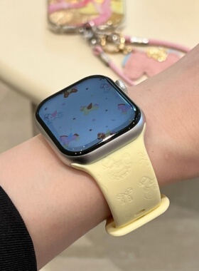 启乾 趣味新款可爱小马儿适用iwatchs10/9苹果Applewatch7手表表带SE8奶黄色硅胶透气6运动5/4/3创意马年ins