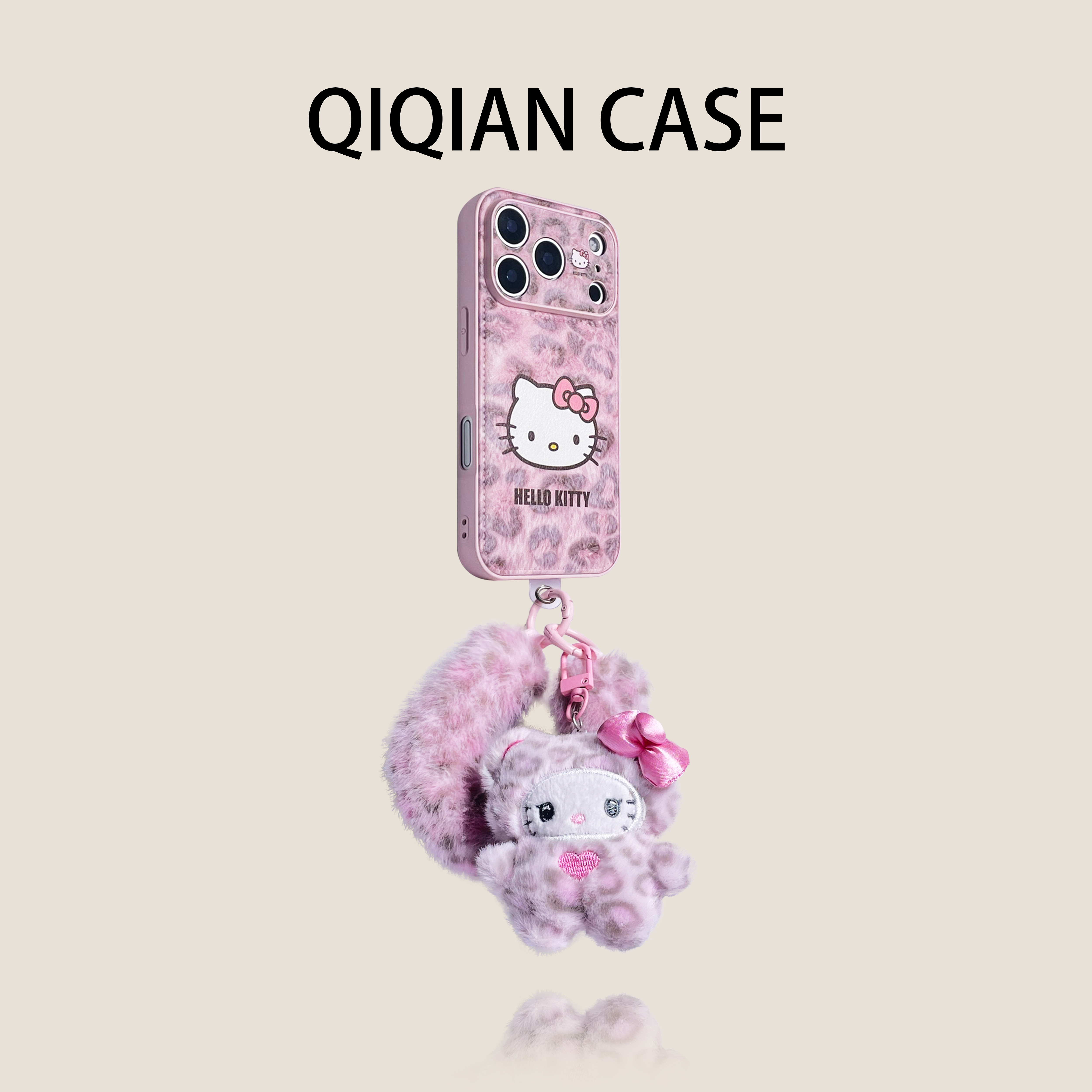 启乾 韩系粉底混色豹纹猫咪腕带iPhone17/16手机壳适用苹