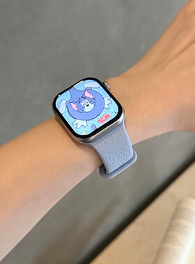适用iwatchs10/9苹果Applewatch7手表表带SE8猫和老鼠浅蓝色少女心显白硅胶透气6运动5/4/3小众高级新款ins女