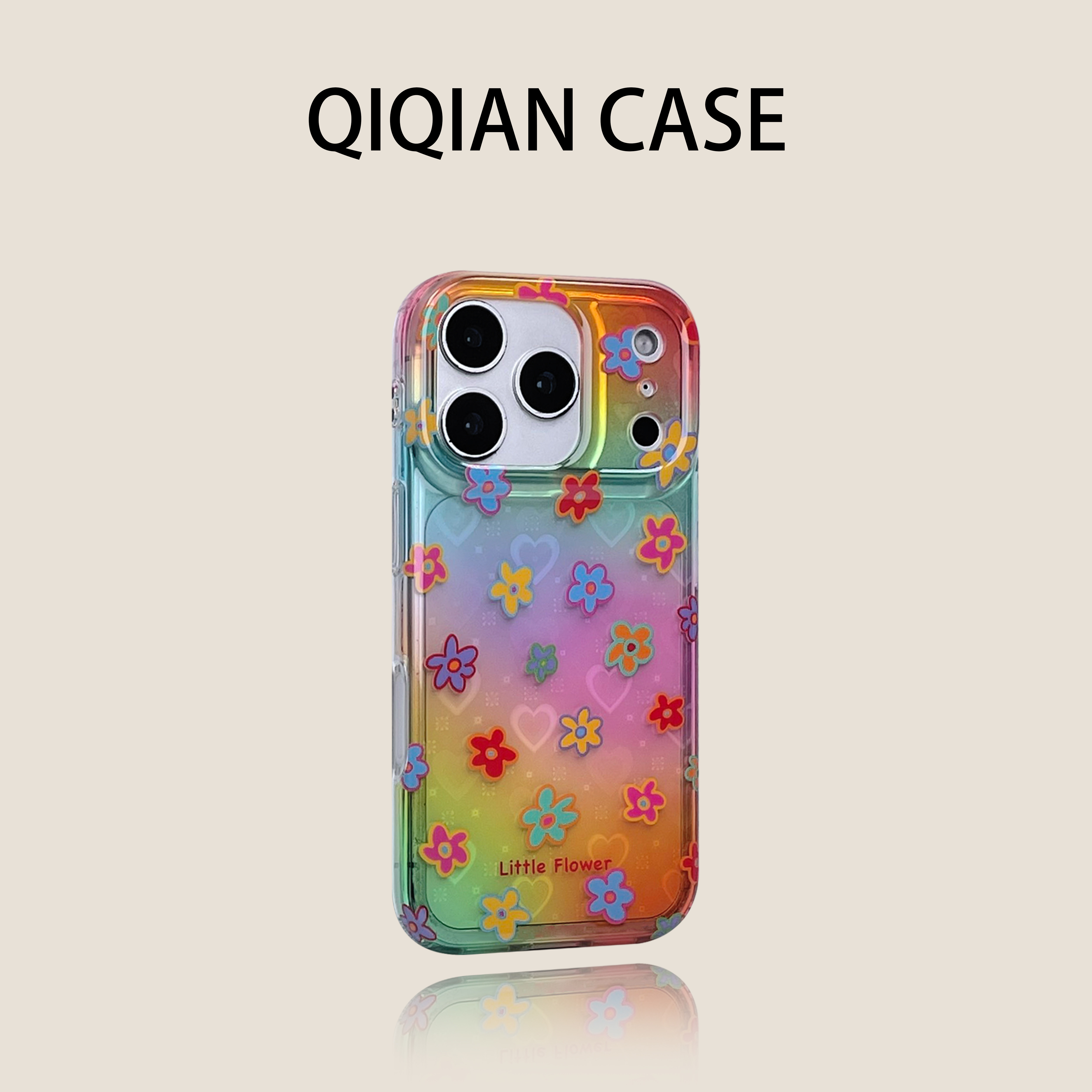 启乾 ins多巴胺镭射爱心纹晕染彩色碎花iPhone17/16手机壳适用苹果15/14promax硬壳13小众个性创意可爱少女心