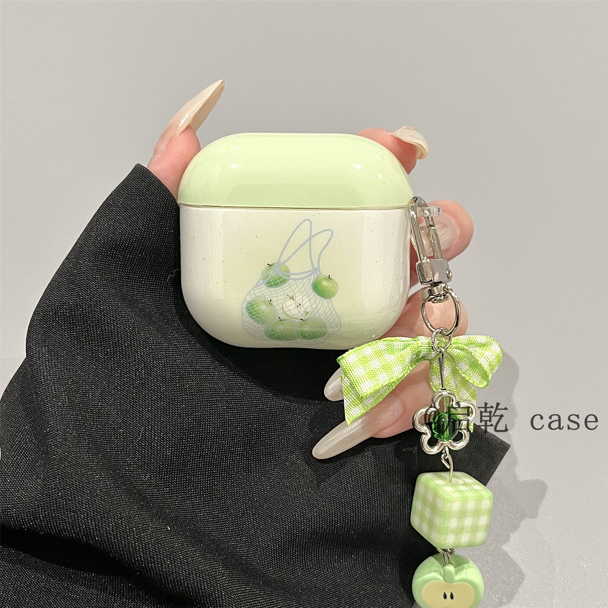 启乾 青苹果购物袋挂件Airpods4/3耳机保护壳套2pro二三代新款适用苹果无线蓝牙硅胶软壳小清新小众日韩夏天