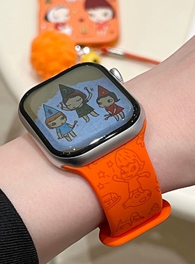 启乾 卡通趣味奈良美智适用iwatchs10/9苹果Applewatch7手表表带SE8橙色硅胶透气6运动5/4/3可爱少女心ins风
