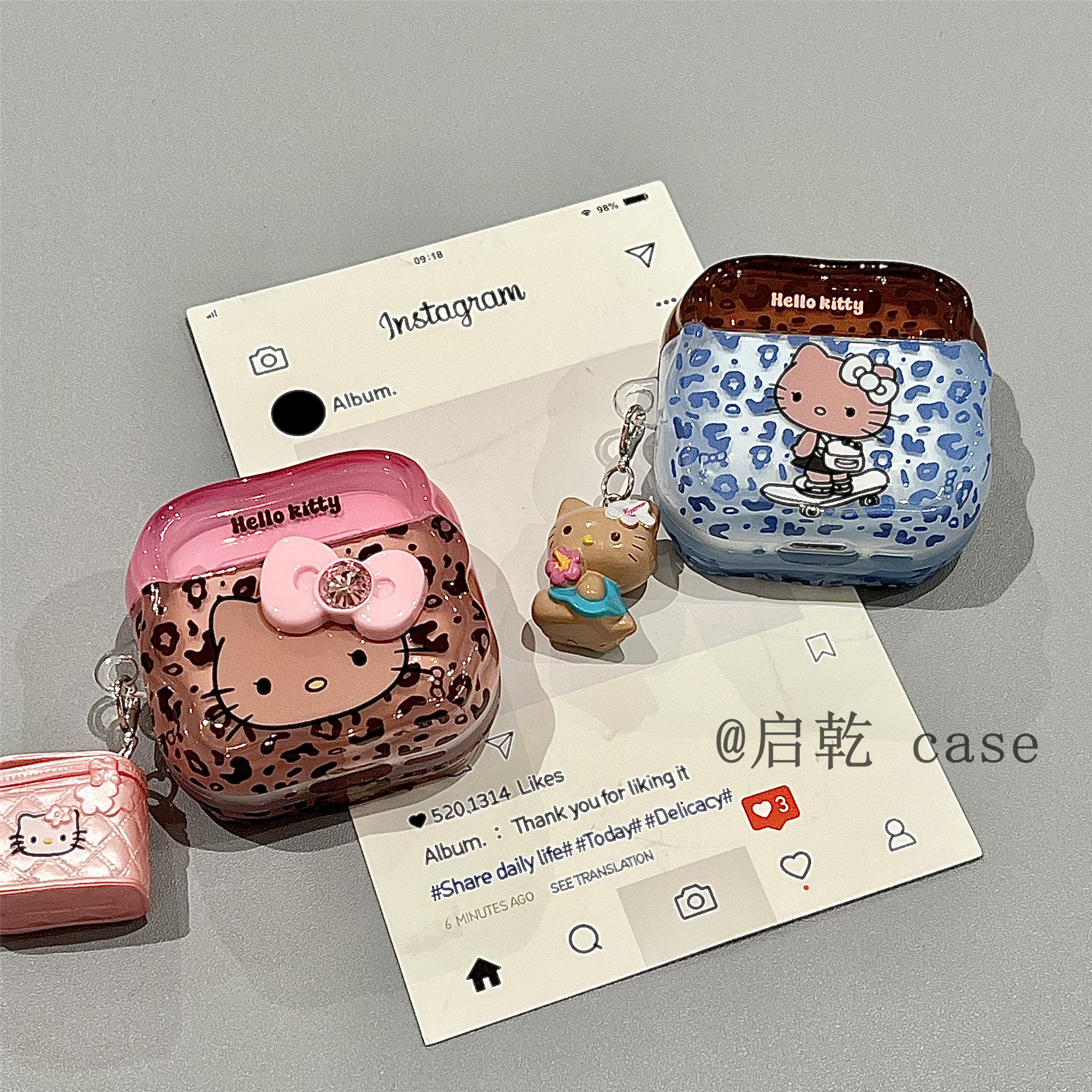 启乾 豹纹凯蒂猫挂件Airpods4/3耳机保护壳套2pro二三代新款适用苹果无线蓝牙美拉德哈喽HelloKitty甜酷辣妹