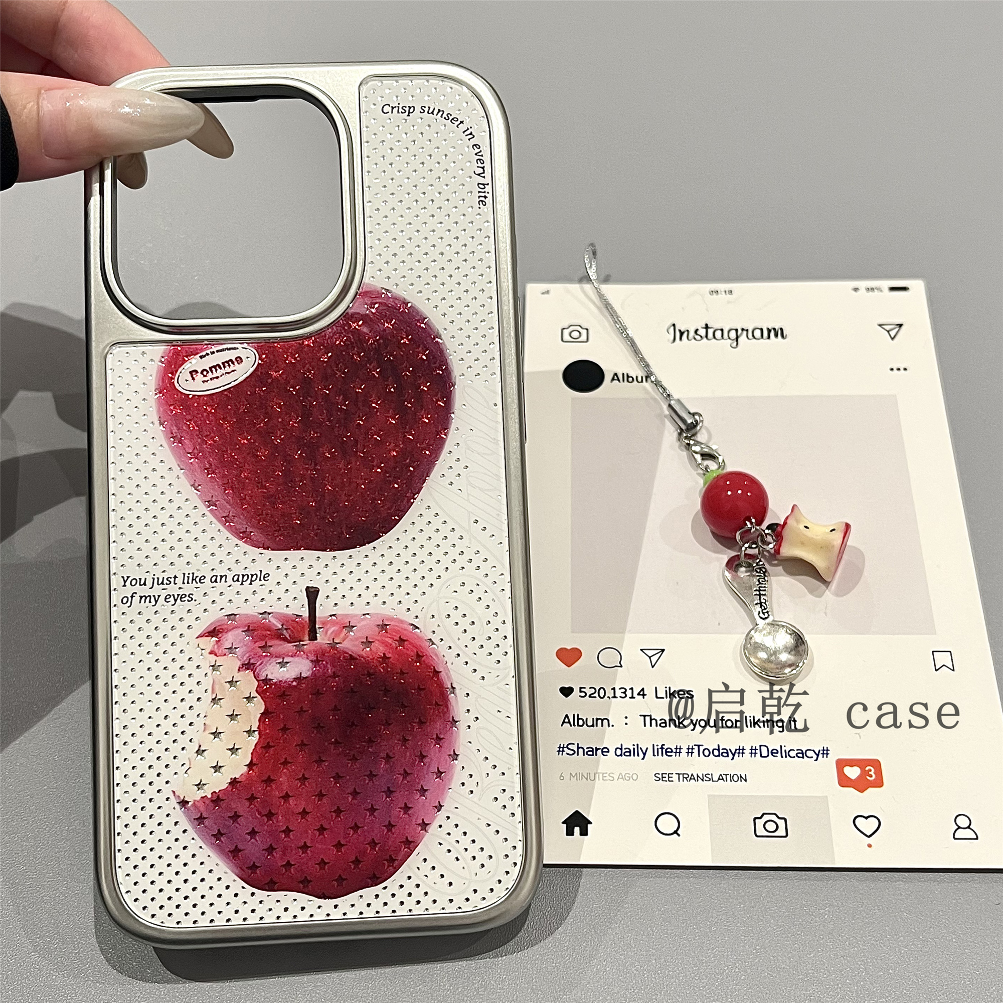 启乾 电镀鎏金星星苹果挂件iPhone16/15手机壳适用苹果14/13promax玻璃硬壳12/11高级感小众日韩创意ins新款
